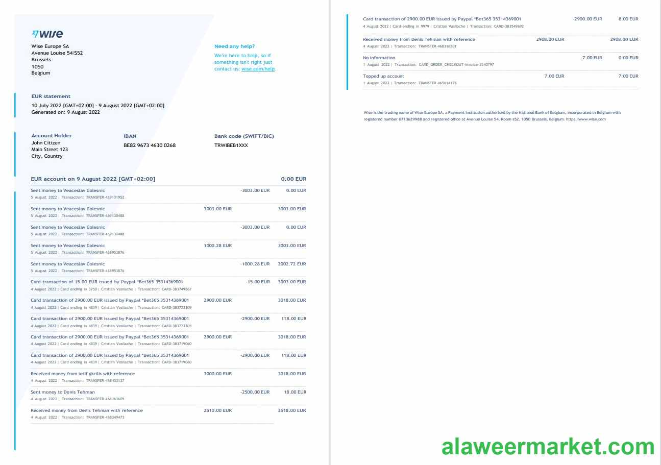 Belgium Wise bank statement